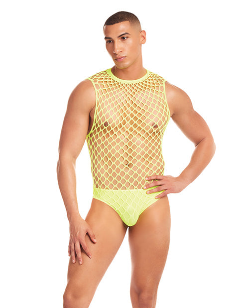 Unitardo de malla grande Rainbow Party con efecto completo 2 pzs con tanga - Amarillo S/M