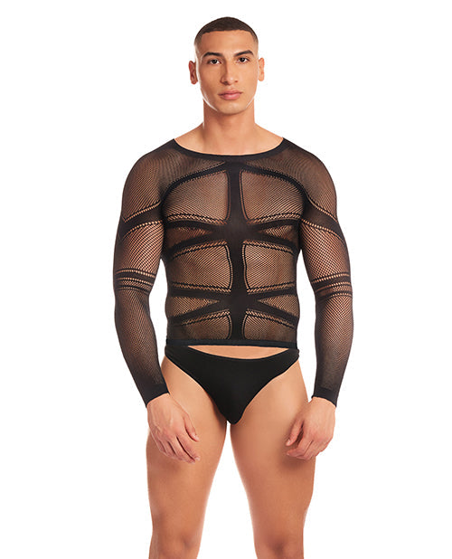Ensemble 2 pièces Cam Boy en résille Rainbow Party avec string - Noir S/M