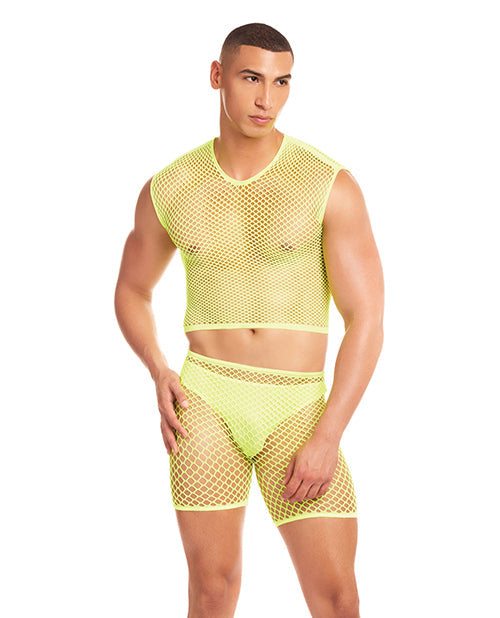 Rainbow Party Net-Bula Conjunto de 3 piezas de malla grande con tanga - Amarillo S/M