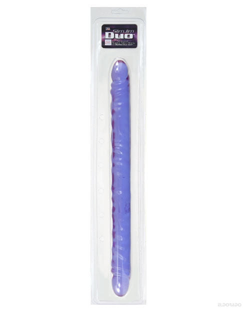 Grand gode de 17 pouces | Double gode Slim Jim | Gode réaliste nervuré | Gode violet en gel réfléchissant