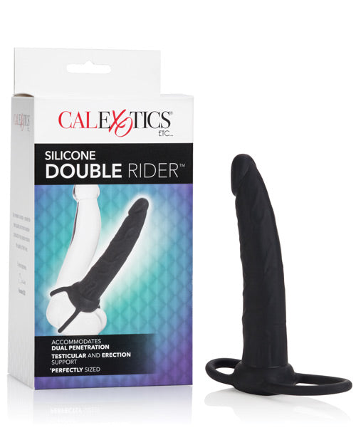 Double gode réaliste | Gros gode de 16,5 cm | Gode noir à double anneau | Gode de double pénétration