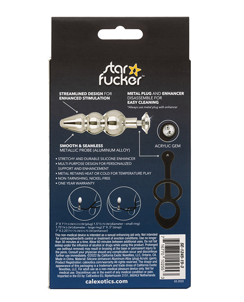 Bouchon anal clouté Star Fucker avec rehausseur en silicone - Noir