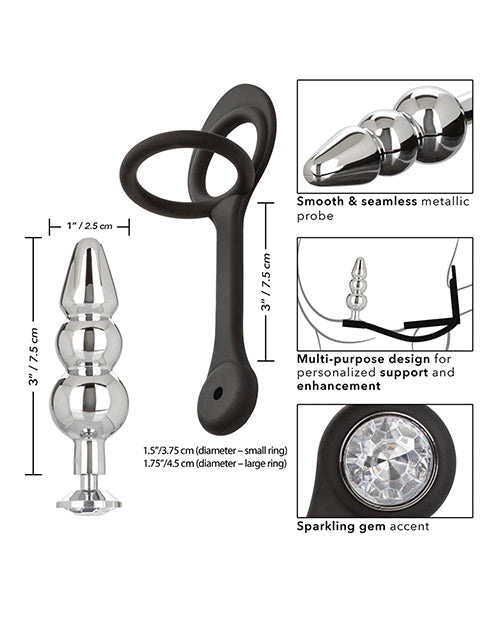 Bouchon anal clouté Star Fucker avec rehausseur en silicone - Noir