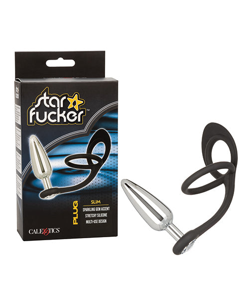Plug étoilé Star Fucker Slim Gem avec rehausseur en silicone – Noir