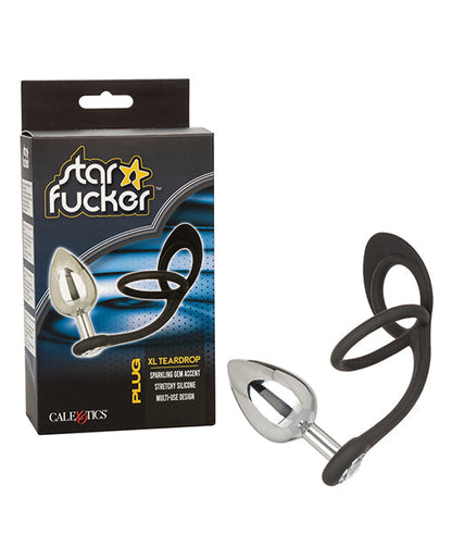 Plug Anale Bijou XL Goutte d'Eau Étoile avec Anneau en Silicone - Noir