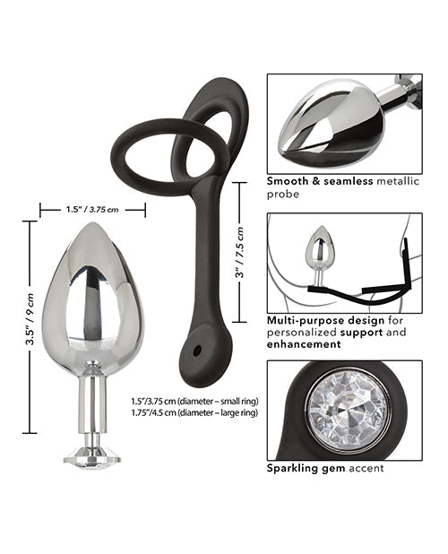 Plug Anale Bijou XL Goutte d'Eau Étoile avec Anneau en Silicone - Noir