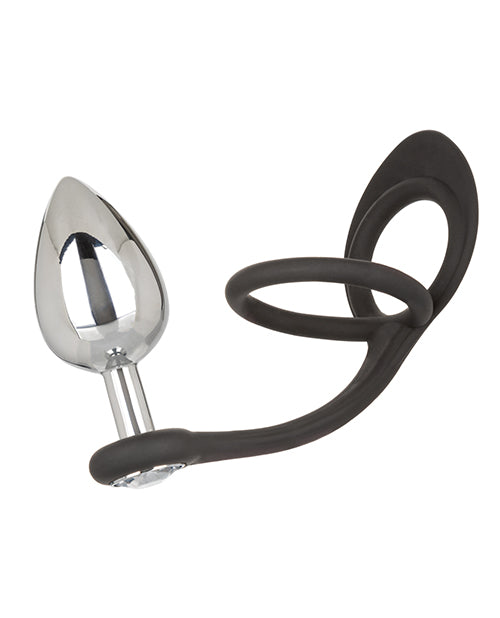 Plug Anale Bijou XL Goutte d'Eau Étoile avec Anneau en Silicone - Noir