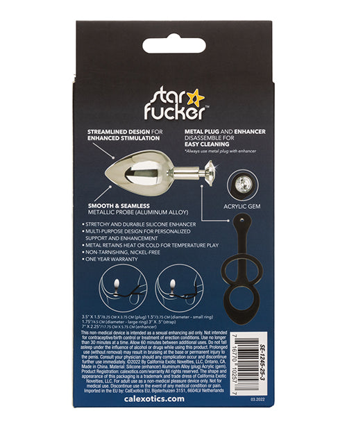 Plug Anale Bijou XL Goutte d'Eau Étoile avec Anneau en Silicone - Noir