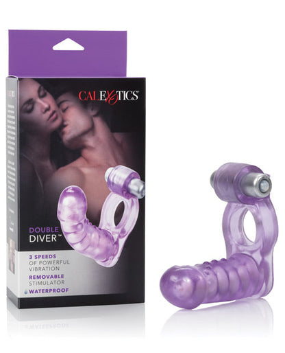 Double stimulateur vibrant avec pénétrateur flexible - Violet