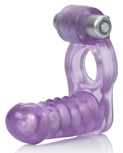Double stimulateur vibrant avec pénétrateur flexible - Violet