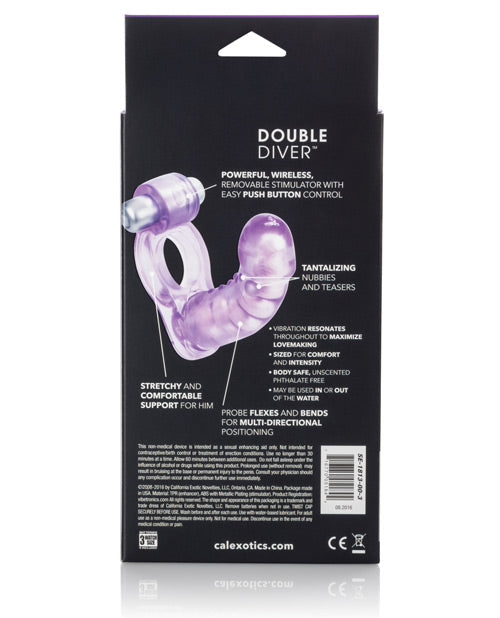 Double stimulateur vibrant avec pénétrateur flexible - Violet