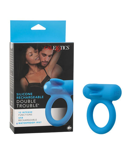 Améliorateur de Couple en Silicone Rechargeable Double Plaisir avec Double Stimulateur Vibratoire - Bleu