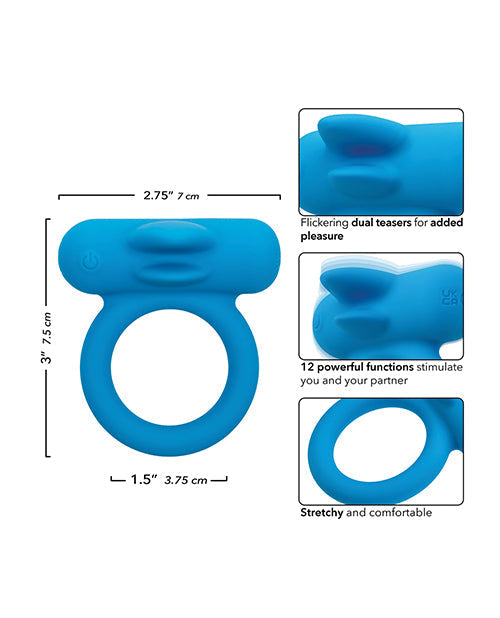 Améliorateur de Couple en Silicone Rechargeable Double Plaisir avec Double Stimulateur Vibratoire - Bleu