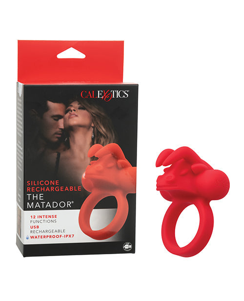 Potenciador de pareja de silicona recargable The Matador con triple estimulación - Rojo