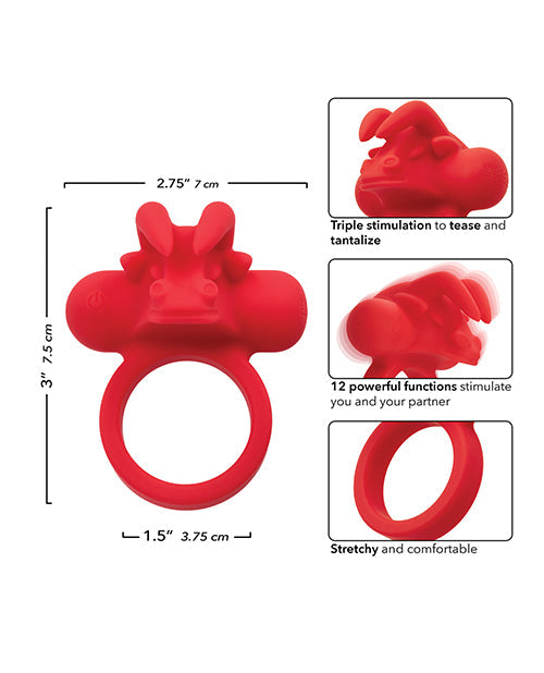 Potenciador de pareja de silicona recargable The Matador con triple estimulación - Rojo