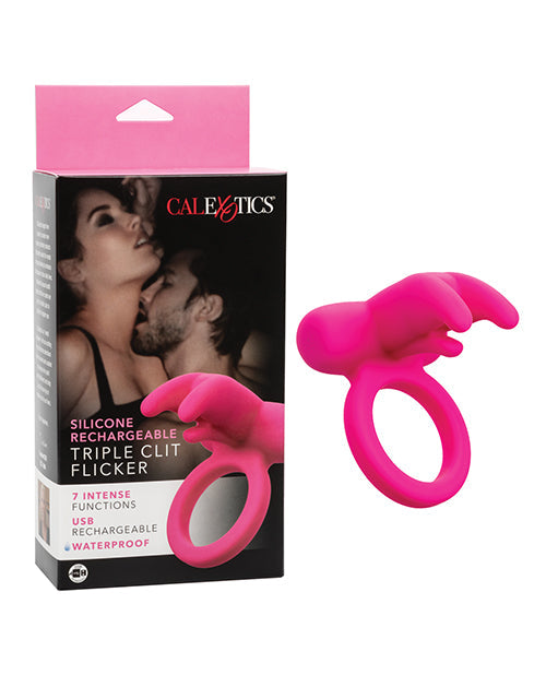 Vibrador recargable de silicona de triple clítoris - Rosa