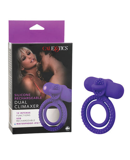 Potenciador de pareja de silicona recargable con doble estimulador de clítoris y lengua vibratoria - Púrpura