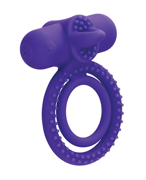 Potenciador de pareja de silicona recargable con doble estimulador de clítoris y lengua vibratoria - Púrpura