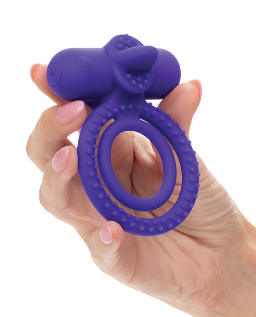 Potenciador de pareja de silicona recargable con doble estimulador de clítoris y lengua vibratoria - Púrpura