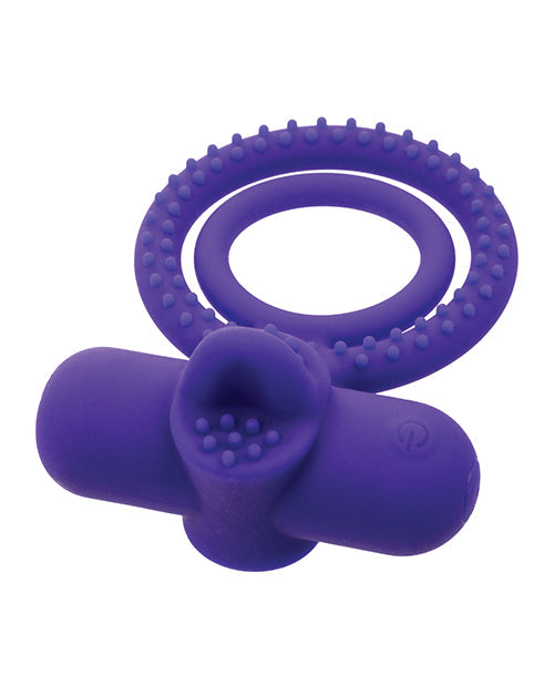 Potenciador de pareja de silicona recargable con doble estimulador de clítoris y lengua vibratoria - Púrpura