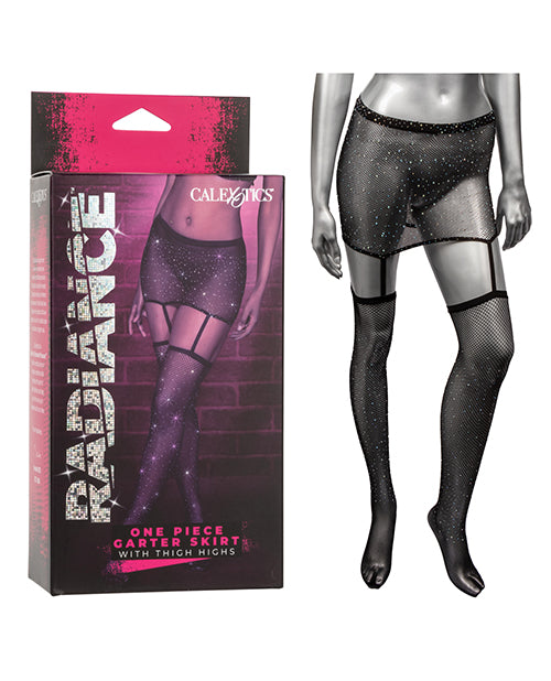 Jupe porte-jarretelles une pièce Radiance avec bas autofixants – Noir Taille unique