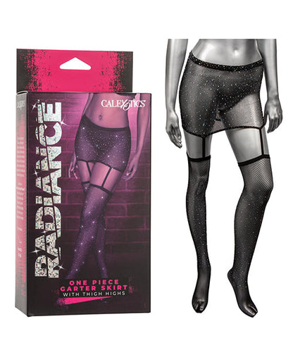 Jupe porte-jarretelles une pièce Radiance avec bas autofixants – Noir Taille unique