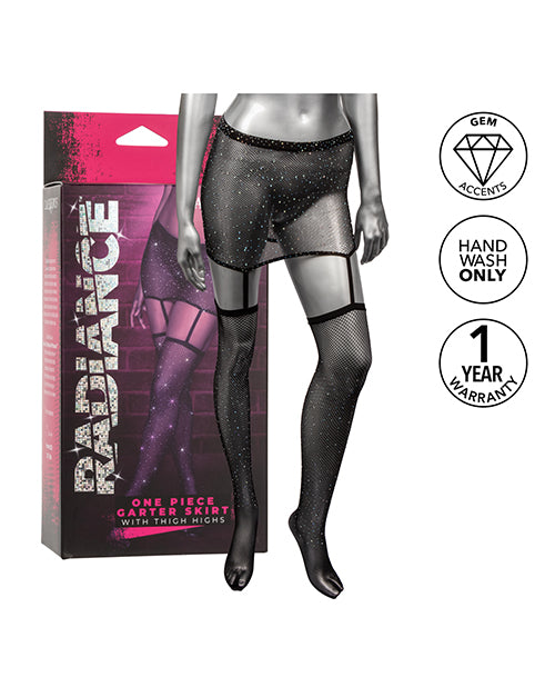 Jupe porte-jarretelles une pièce Radiance avec bas autofixants – Noir Taille unique