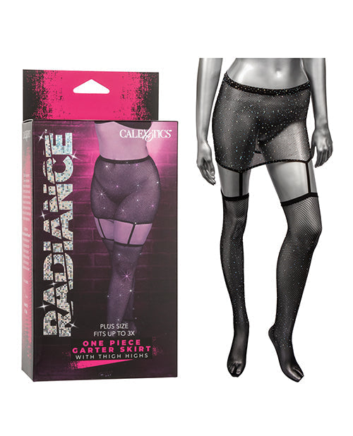 Jupe porte-jarretelles une pièce Radiance avec bas cuissardes - Noir Taille Plus