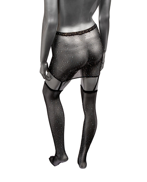 Jupe porte-jarretelles une pièce Radiance avec bas cuissardes - Noir Taille Plus