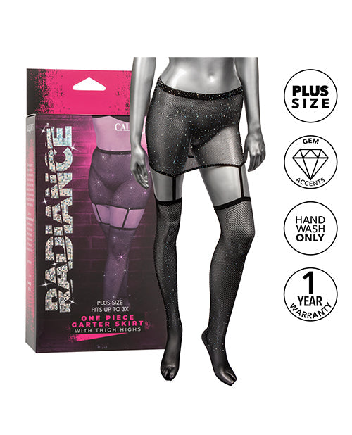 Jupe porte-jarretelles une pièce Radiance avec bas cuissardes - Noir Taille Plus