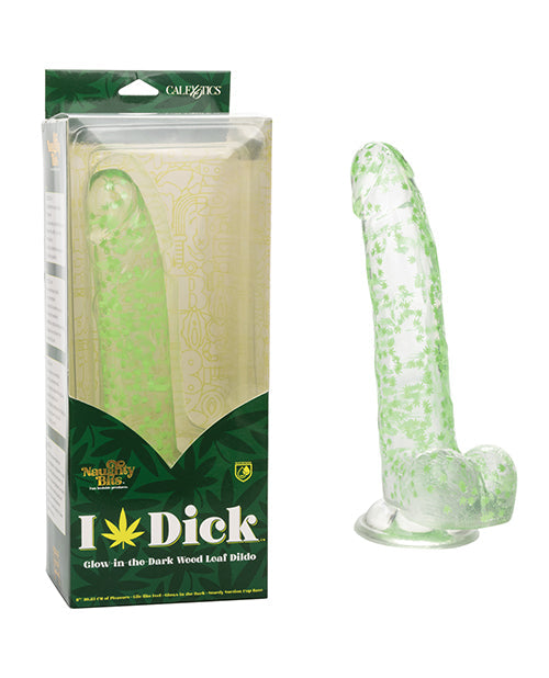Gros Godemiché Naughty Bits | Gros Godemiché Luminescent | Godemiché Ventouse Feuille de Cannabis