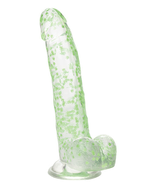 Gros Godemiché Naughty Bits | Gros Godemiché Luminescent | Godemiché Ventouse Feuille de Cannabis