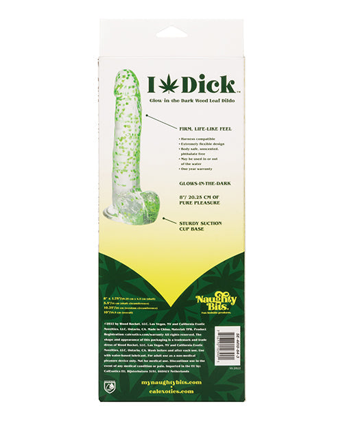 Gros Godemiché Naughty Bits | Gros Godemiché Luminescent | Godemiché Ventouse Feuille de Cannabis