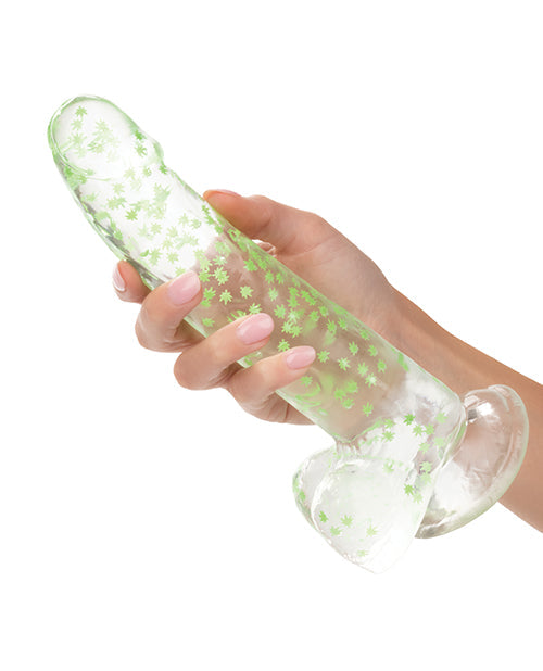Gros Godemiché Naughty Bits | Gros Godemiché Luminescent | Godemiché Ventouse Feuille de Cannabis