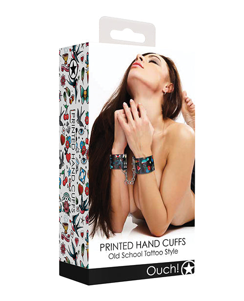 Menottes imprimées style tatouage Old School « Shots Ouch » – Noir
