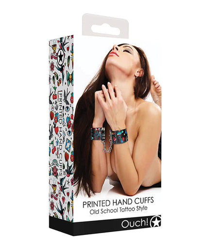 Menottes imprimées style tatouage Old School « Shots Ouch » – Noir