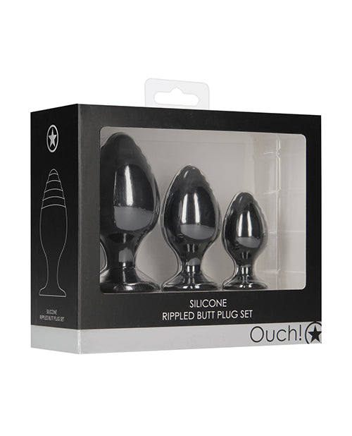 Ensemble de plugs anaux striés Shots Ouch - Noir