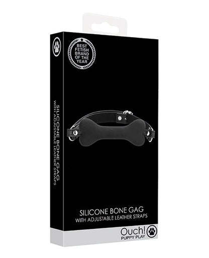 Mordaza de silicona con forma de hueso para juegos de cachorros Shots Ouch - Negra