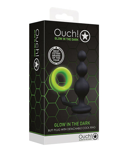 Tapón anal Shots Ouch Beads con aro para pene - Brilla en la oscuridad