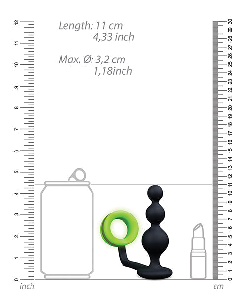 Tapón anal Shots Ouch Beads con aro para pene - Brilla en la oscuridad