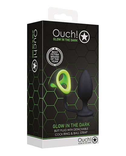 Shots Ouch Tapón Anal con Anillo para Pene y Sujetador de Bolas - Brilla en la Oscuridad