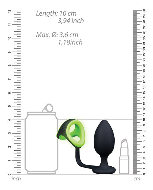Shots Ouch Tapón Anal con Anillo para Pene y Sujetador de Bolas - Brilla en la Oscuridad