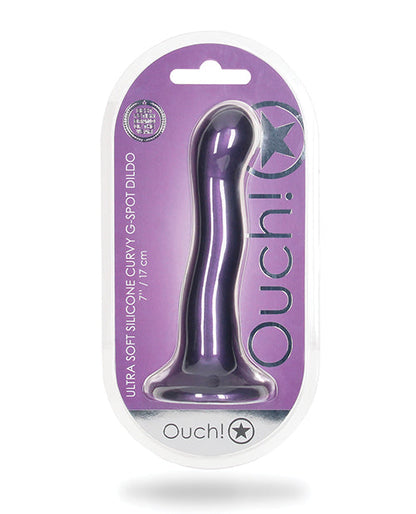 Godemichet 7" Gros Pénis en Shots Ouch | Godemichet Réaliste Point G Courbé | Godemichet Ventouse Violet Métallisé