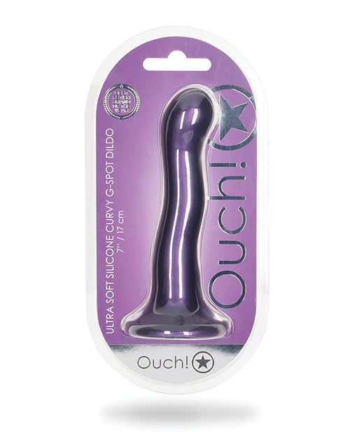 Godemichet 7" Gros Pénis en Shots Ouch | Godemichet Réaliste Point G Courbé | Godemichet Ventouse Violet Métallisé