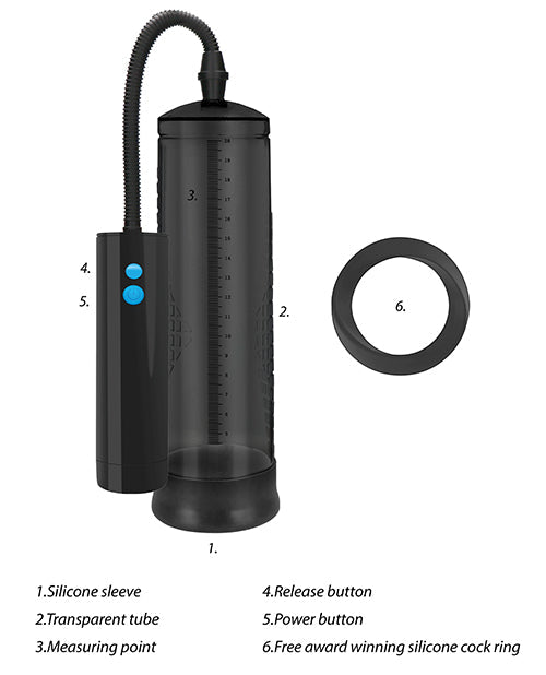 Bomba recargable de máxima potencia Shots Pump con anillo de erección de silicona gratis - Negro