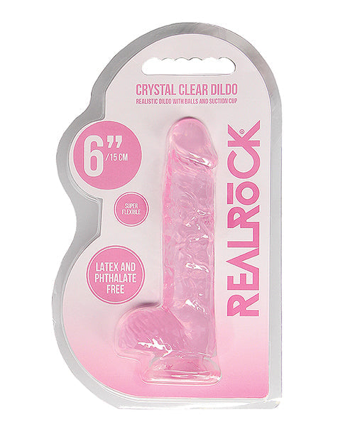 Shots RealRock Dildo Réaliste | Grand Godemichet Transparent de 15 cm avec Testicules | Godemichet Rose | Godemichet à Ventouse
