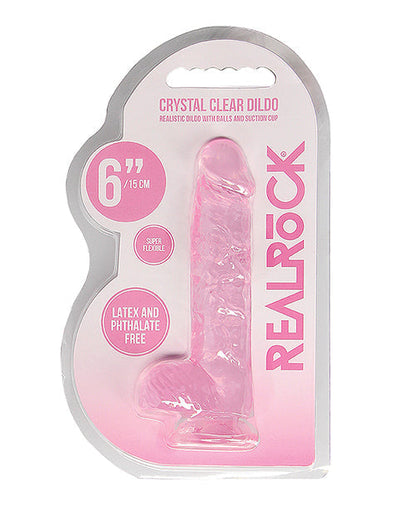 Shots RealRock Dildo Réaliste | Grand Godemichet Transparent de 15 cm avec Testicules | Godemichet Rose | Godemichet à Ventouse