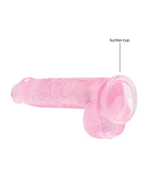 Shots RealRock Dildo Réaliste | Grand Godemichet Transparent de 15 cm avec Testicules | Godemichet Rose | Godemichet à Ventouse