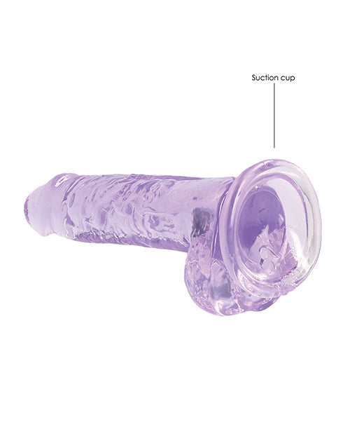 Shots RealRock Dildo Réaliste | Gros Godemichet Transparent de 18 cm avec Testicules | Godemichet Ventouse Violet