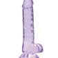 Shots RealRock Dildo Réaliste | Gros Godemichet Transparent de 18 cm avec Testicules | Godemichet Ventouse Violet